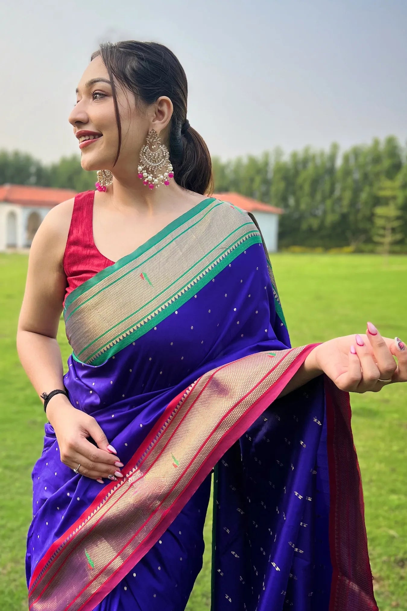 Trendy Royal Blue Colour Paithani Silk Saree