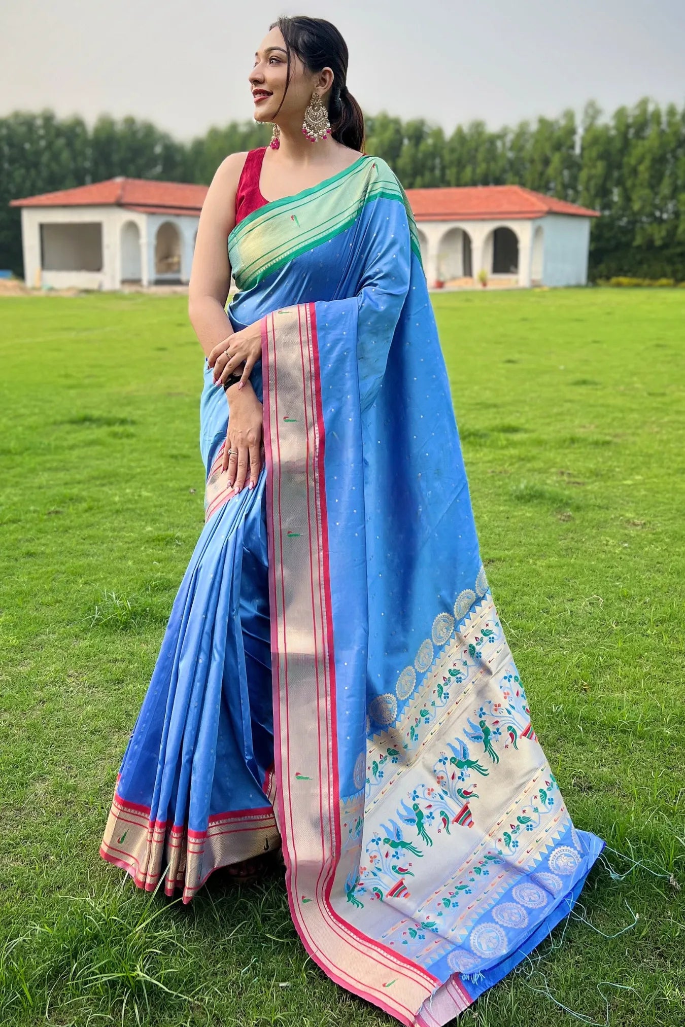 Trendy Light Blue Colour Paithani Silk Saree