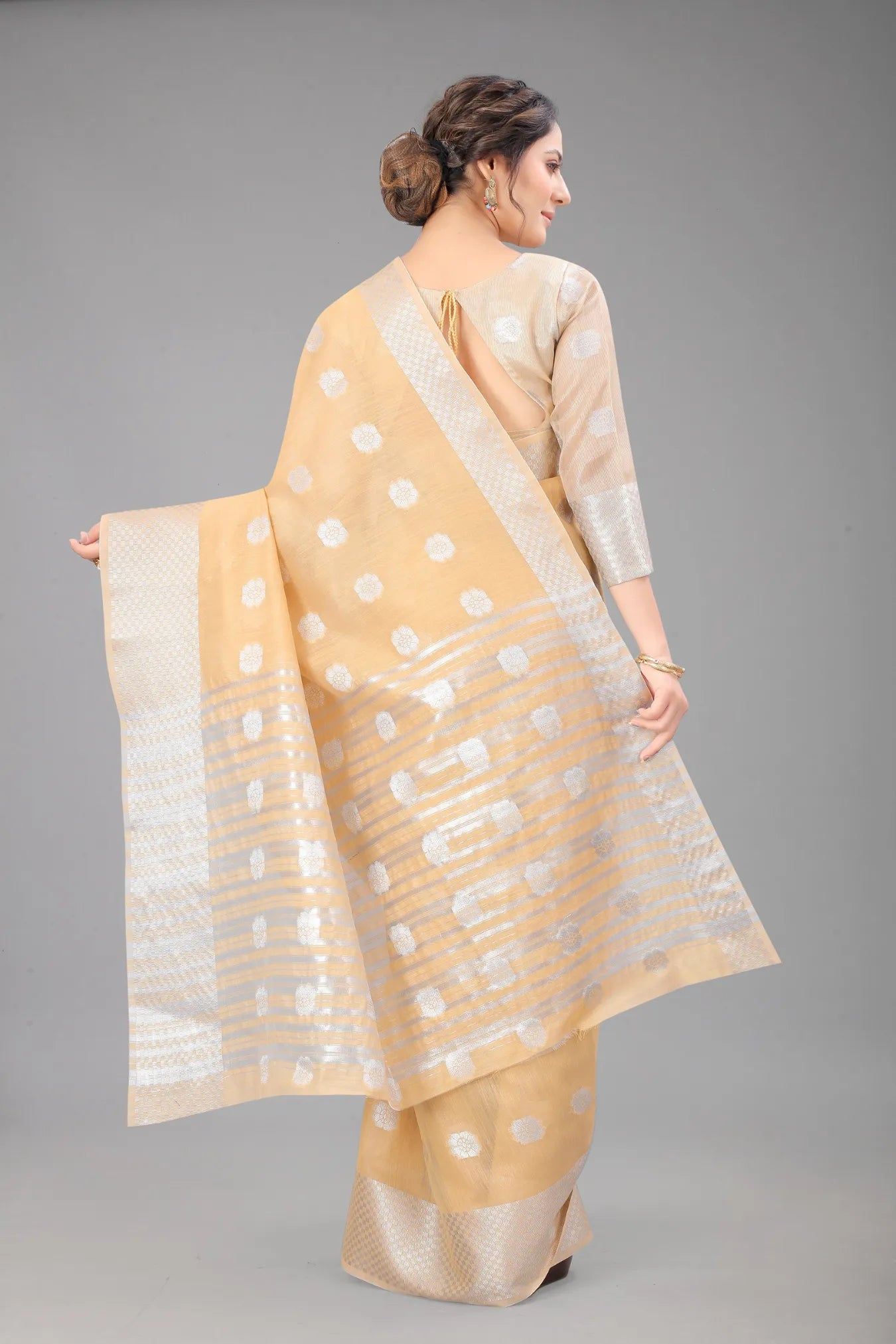 Beige Colour Ready To wear Linen Cotton Silk Saree