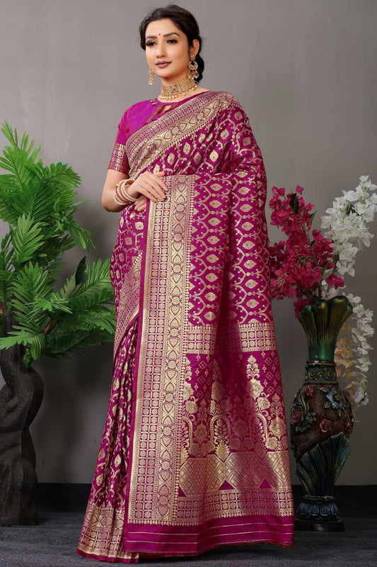 Violet Colour Floral Weaving Banarasi Silk Saree