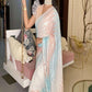 White Colour Georgette Design Sequence Silk Saree with Blouse Piece