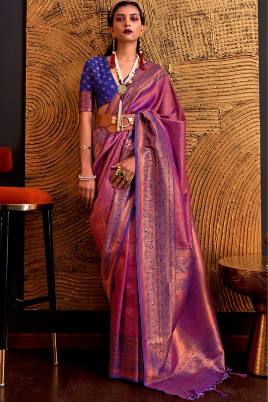 Wine Colour Bridal Wear Kanjivaram Silk Saree With Blouse Piece