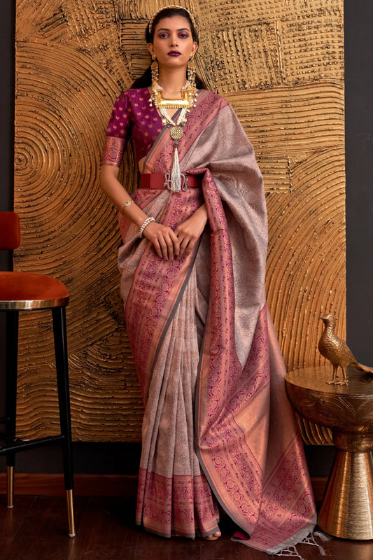 Grey Colour Bridal Wear Kanjivaram Silk Saree