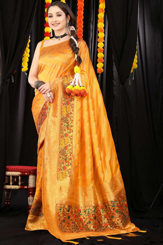 Yellow Colour Beautiful Designer Blend Banarasi Silk Saree