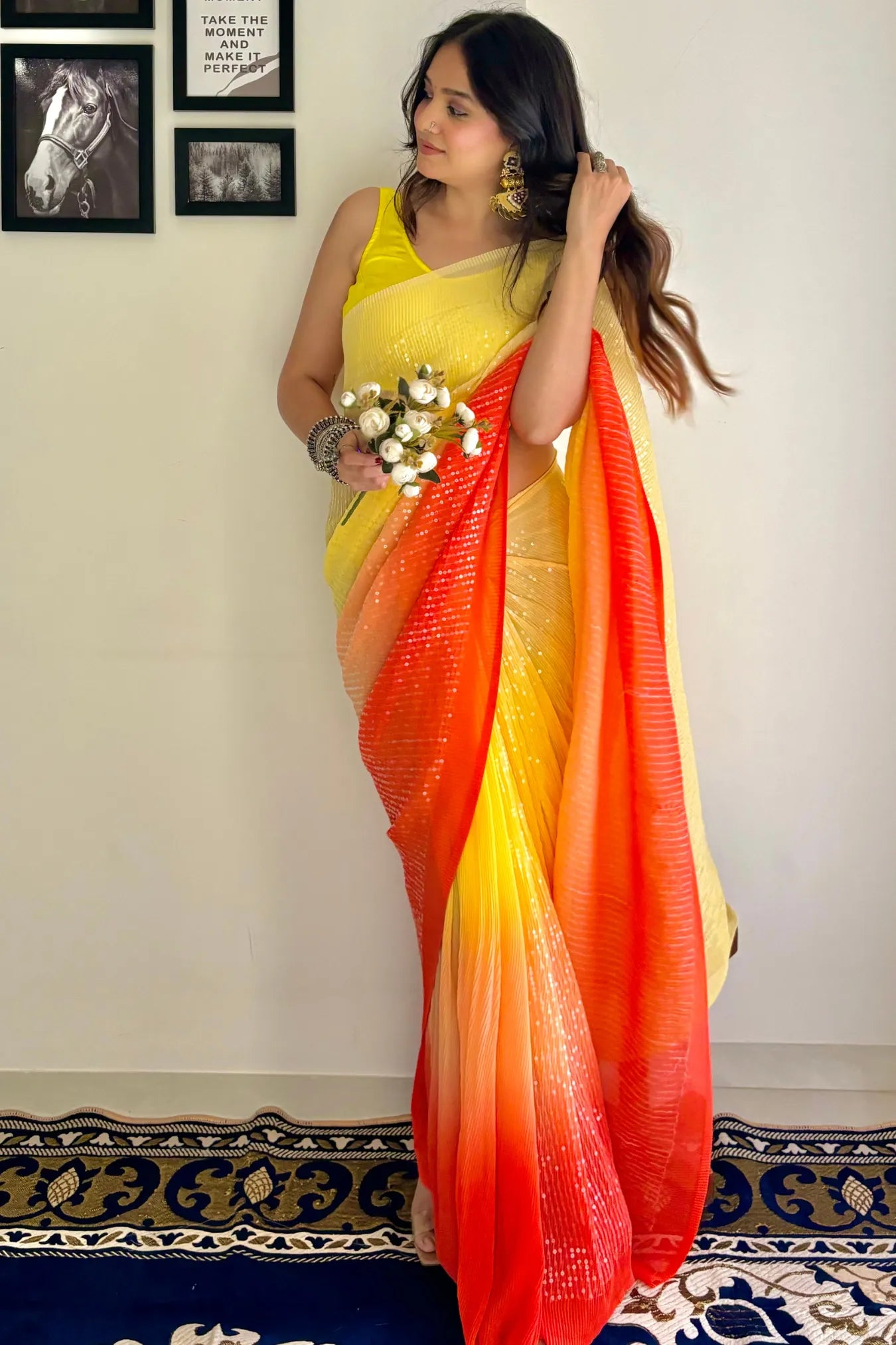 Yellow Colour Designer Ethnic Sequin Party Wear Silk Saree