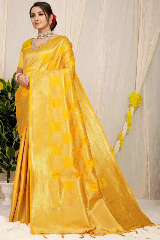 Yellow Colour Elegant Kanjivaram Handloom Silk Saree