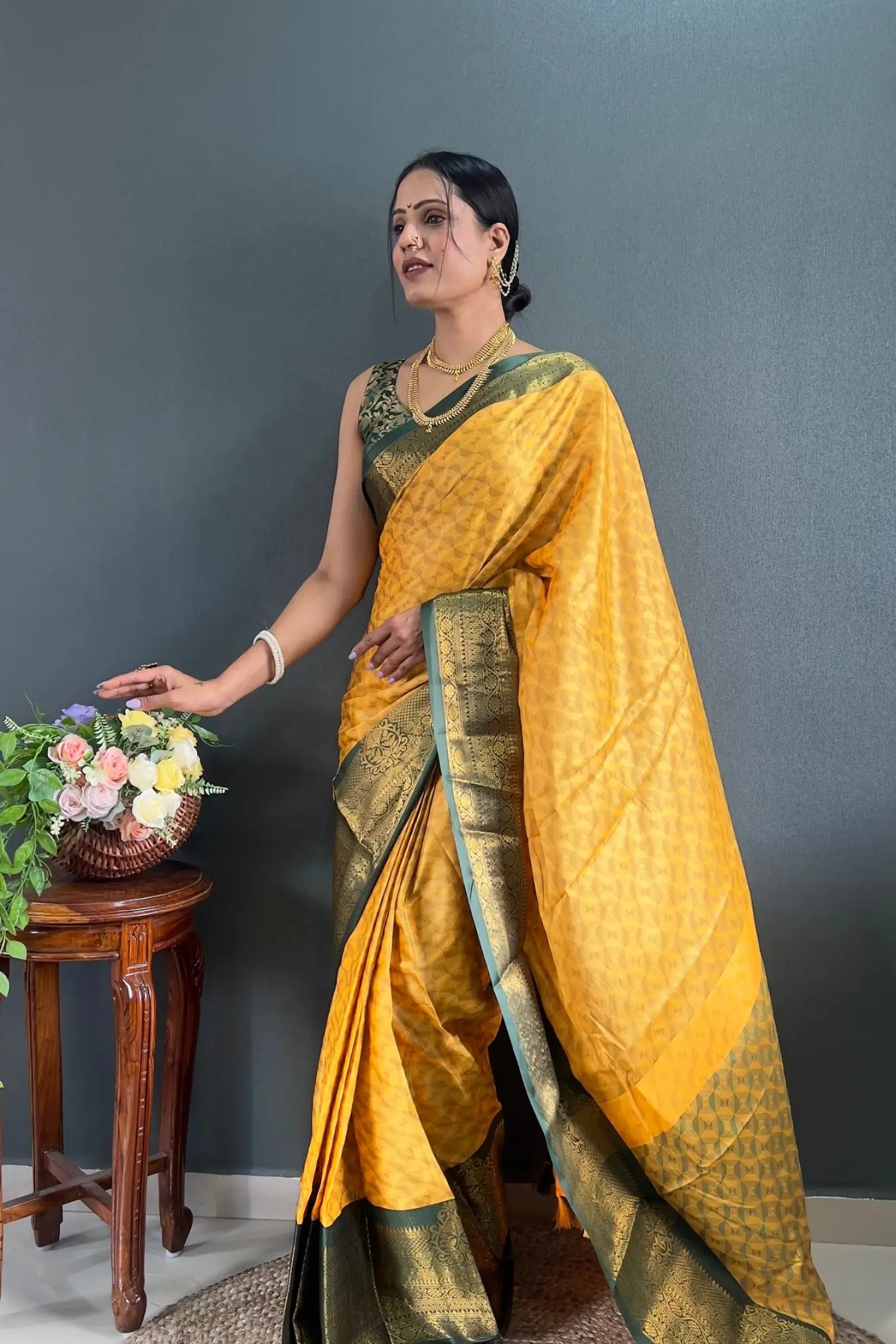 Yellow Colour Jacquard Woven Cotton Silk Saree