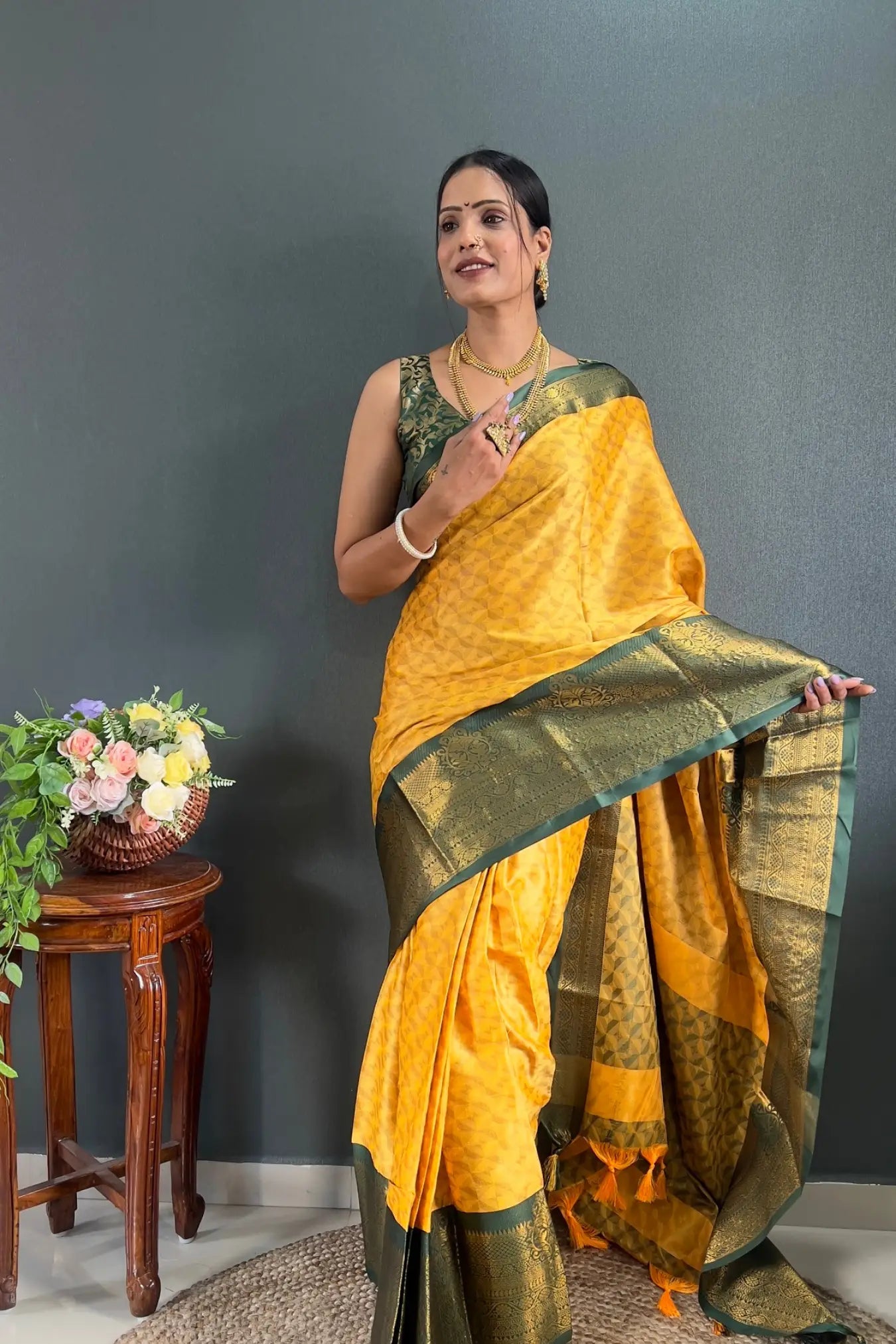 Yellow Colour Jacquard Woven Cotton Silk Saree