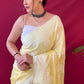 Yellow Colour Lucknowi Linen Cotton Silk Saree