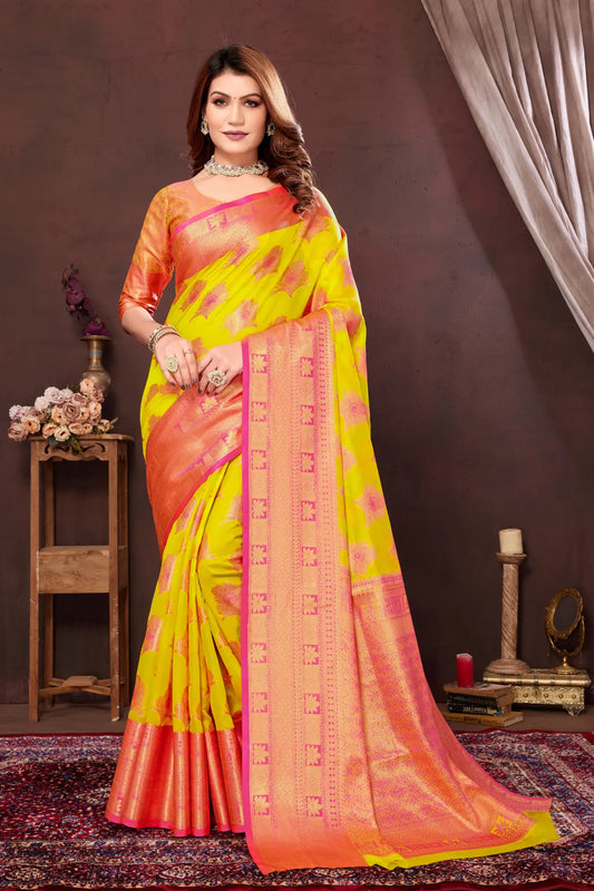 Yellow Colour Woven Design Banarasi Art Silk Saree