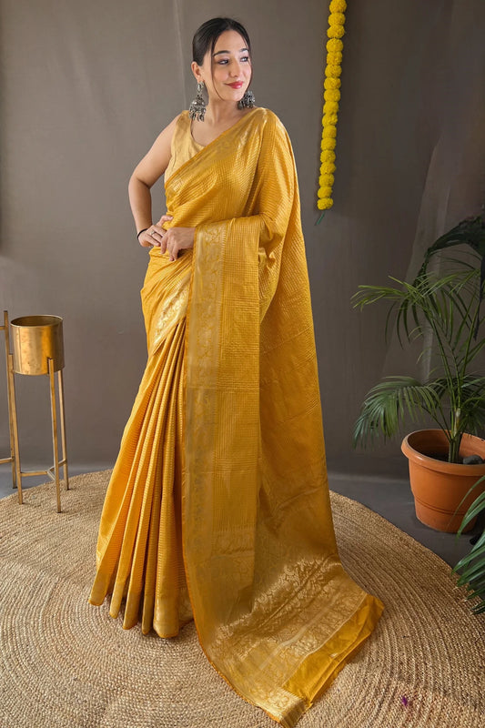 Yellow Colour Zari Woven Kanjivaram Silk Saree