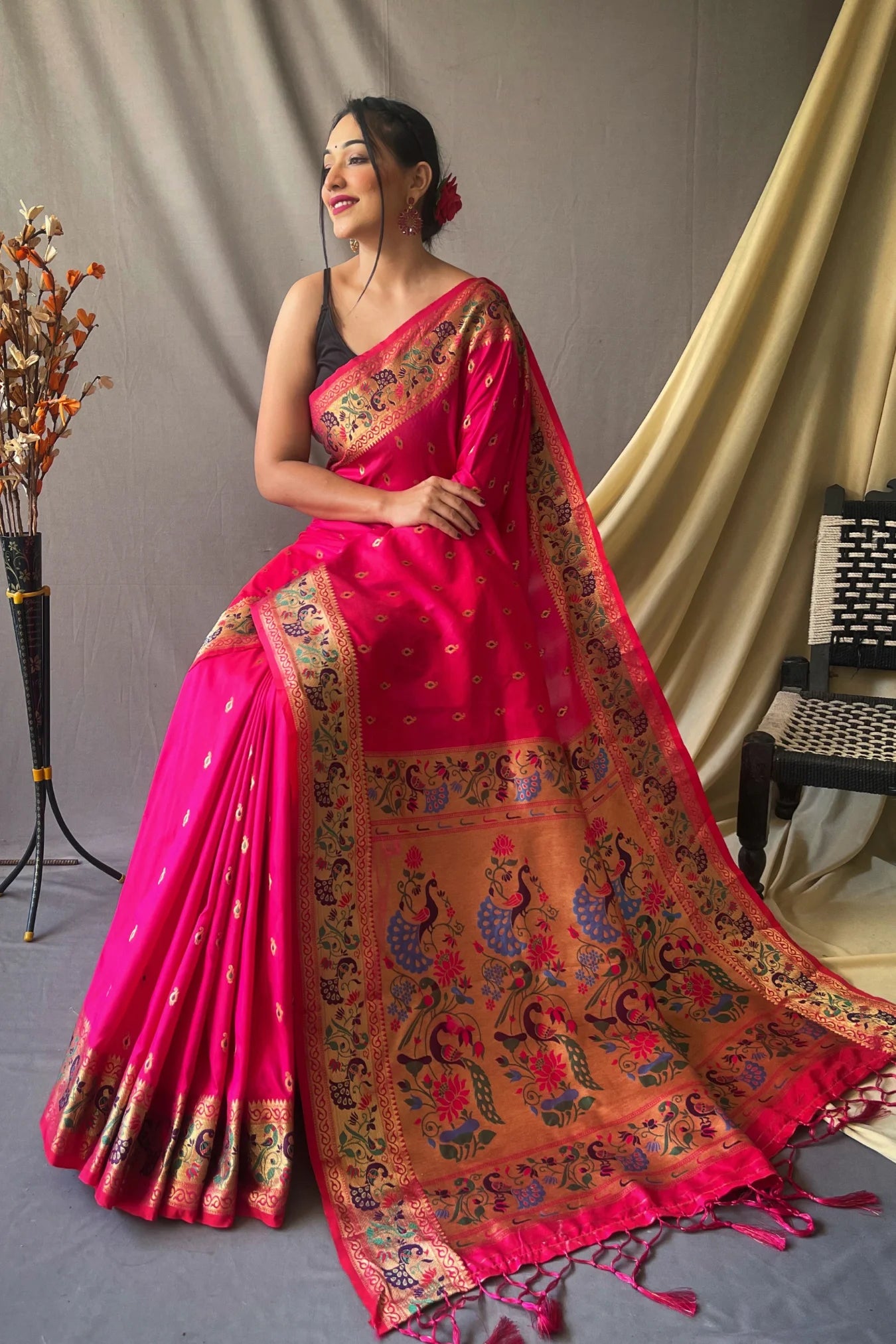 Beautiful Dark Pink Colour Paithani Soft Silk Saree