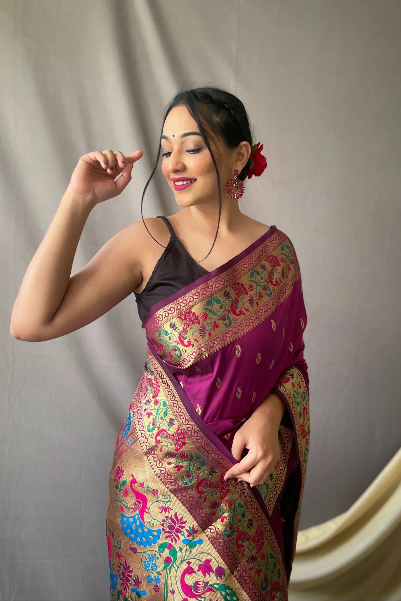 Beautiful Purple Colour Paithani Soft Silk Saree
