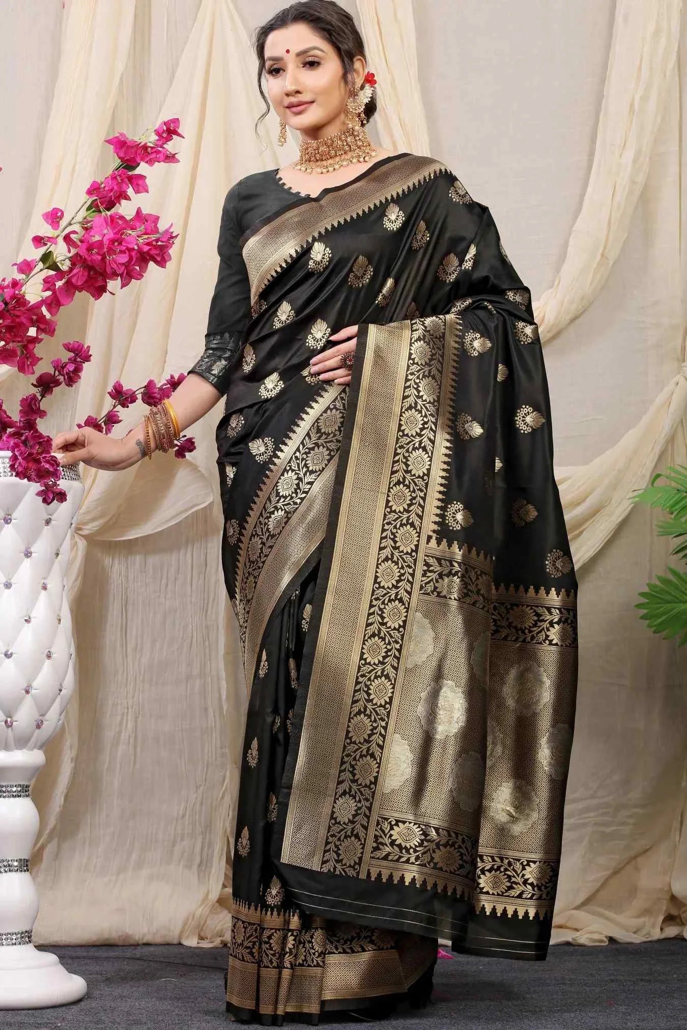 Black Colour Unique Designer Banarasi Silk Saree
