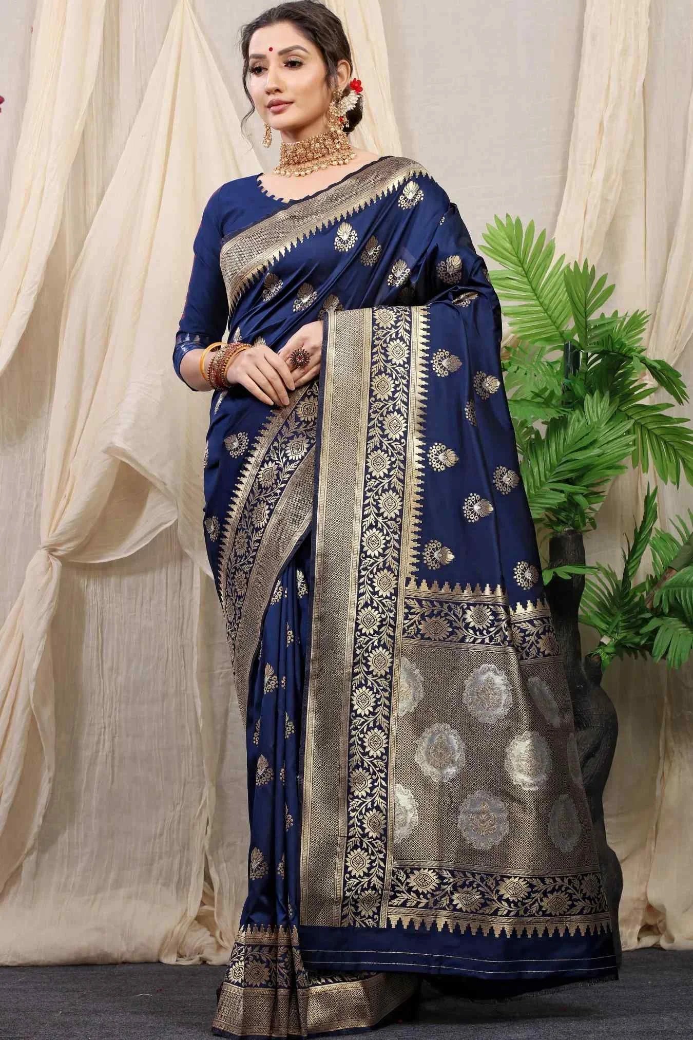Blue Colour Unique Designer Banarasi Silk Saree