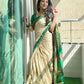 Cream Colour Kanjivaram Silk Saree with Green Contrast Border