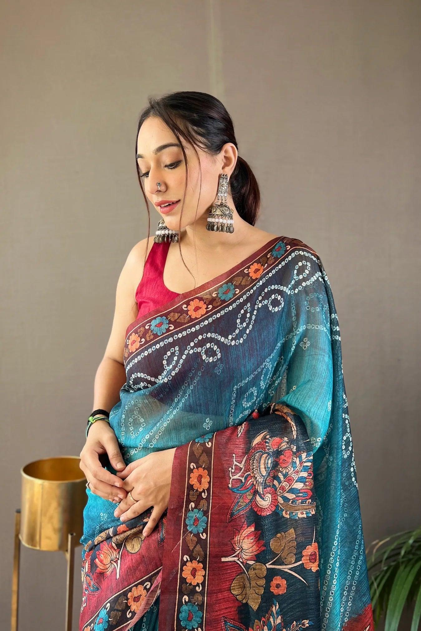 Dark Blue Colour Elegant Handpainted Tussar Silk Saree