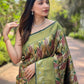 Dark Green Colour Leaf Floral Designer Kanjivaram Silk Saree