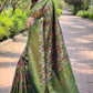 Dark Green Colour Leaf Floral Designer Kanjivaram Silk Saree