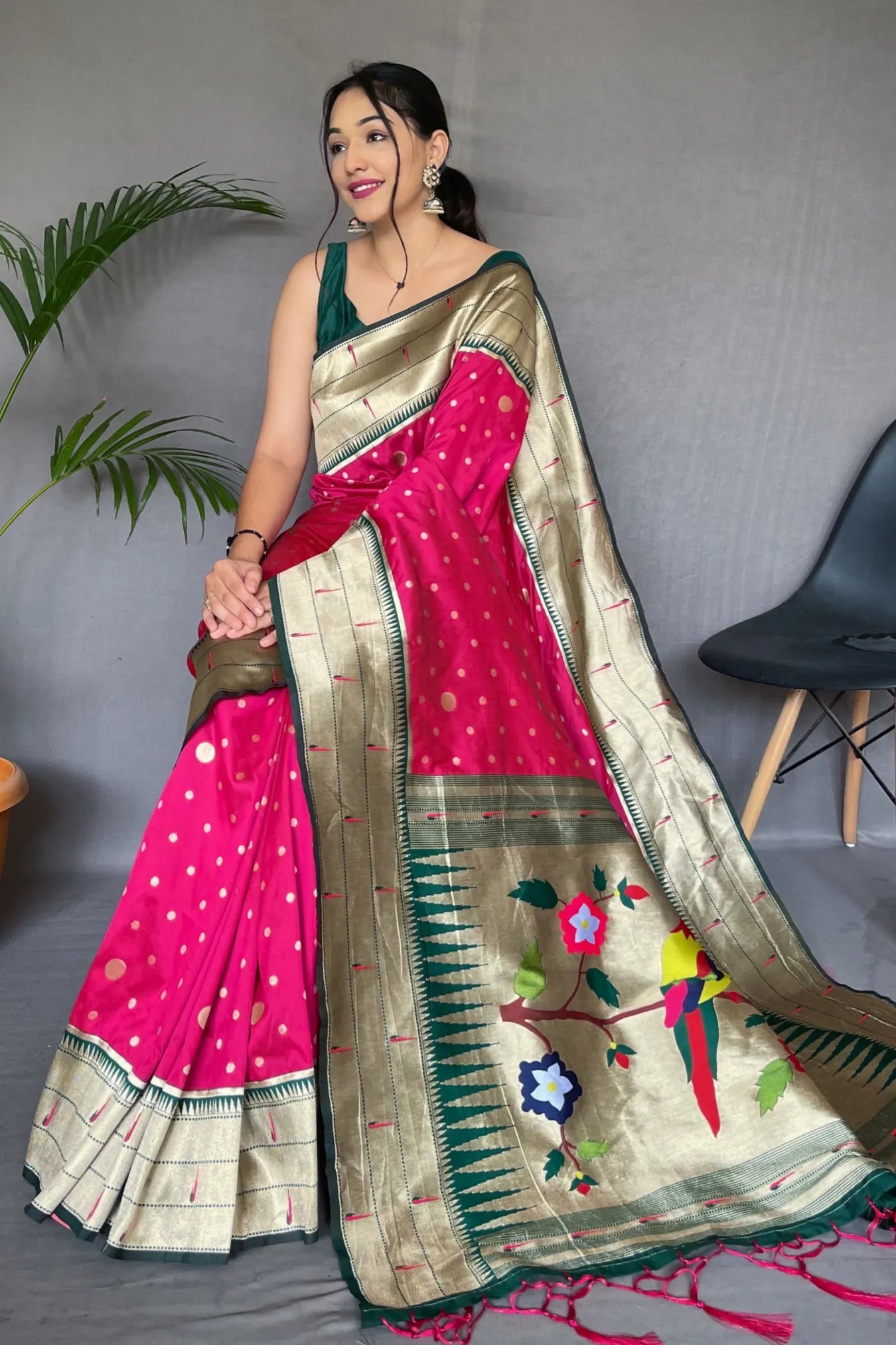 Dark Pink Colour Traditional Wear Paithani Silk Saree