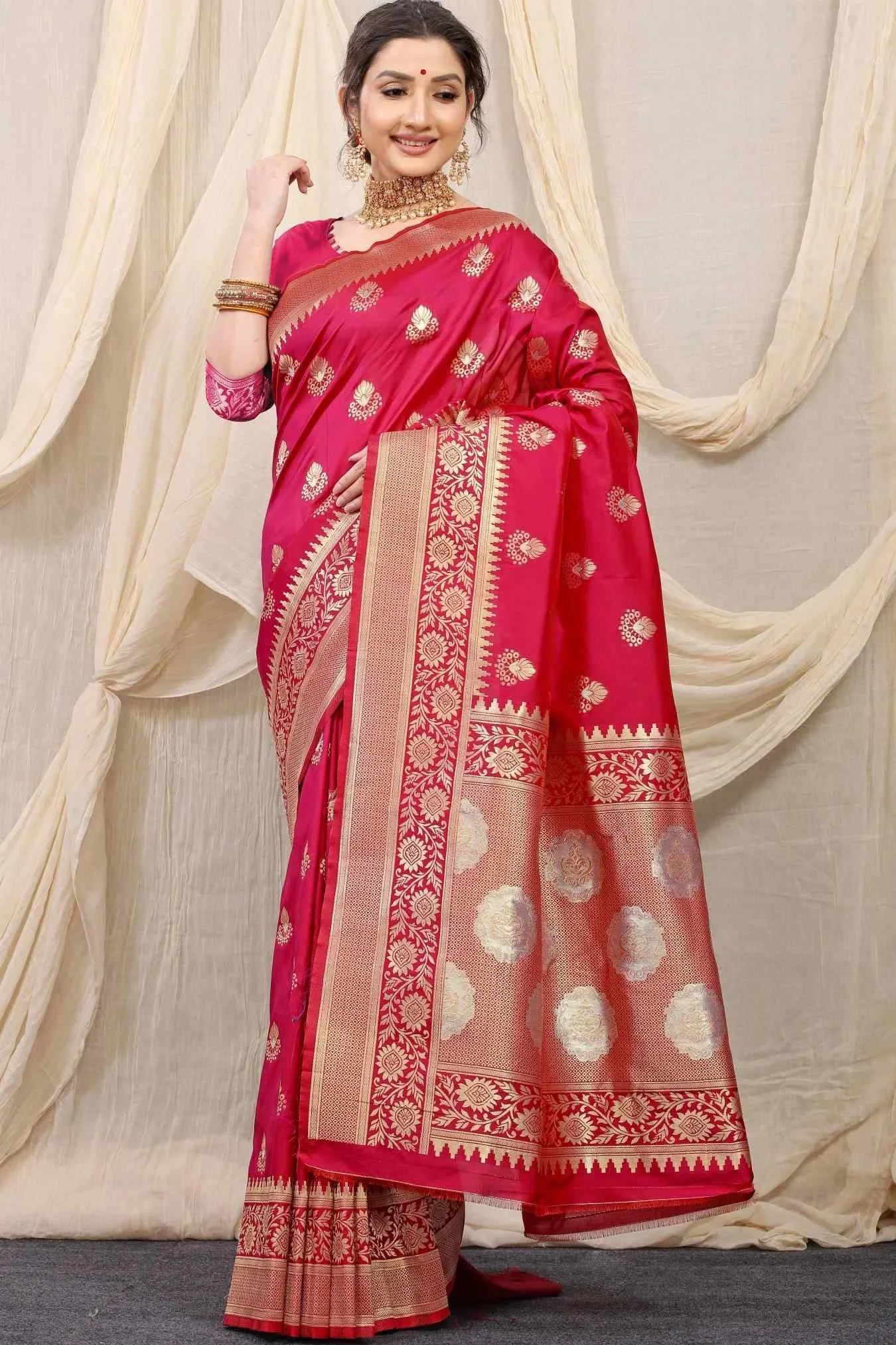Dark Pink Colour Unique Designer Banarasi Silk Saree