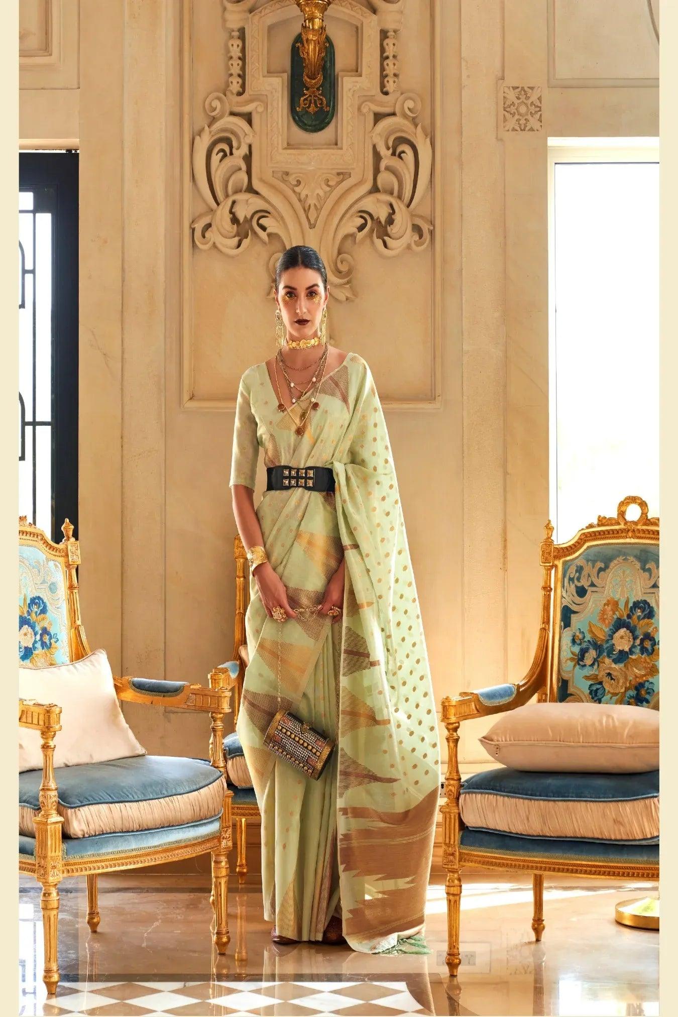 Green Colour Zari Weaving Tissue Silk Saree