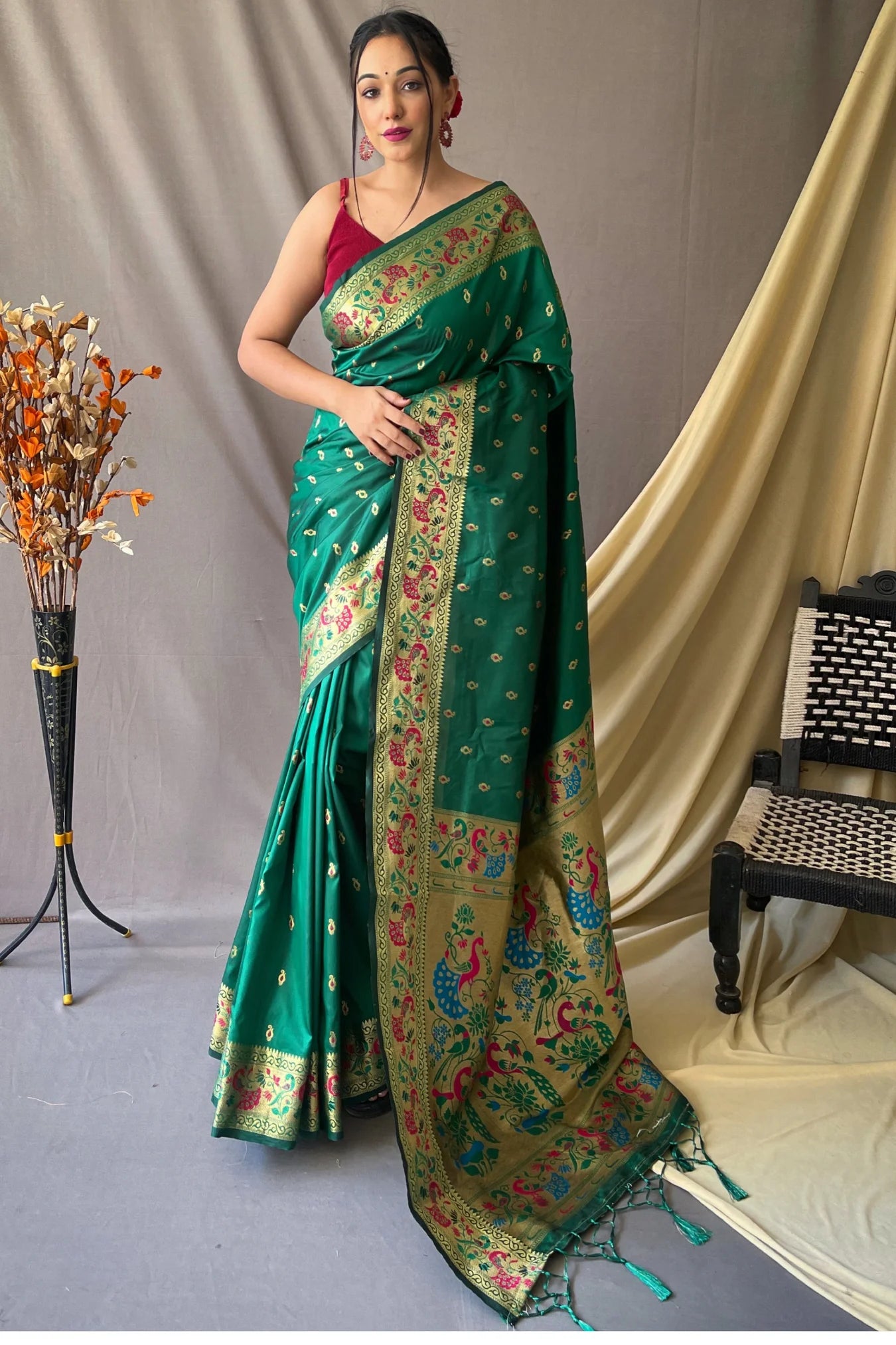 Green Colour Paithani Soft Silk Saree