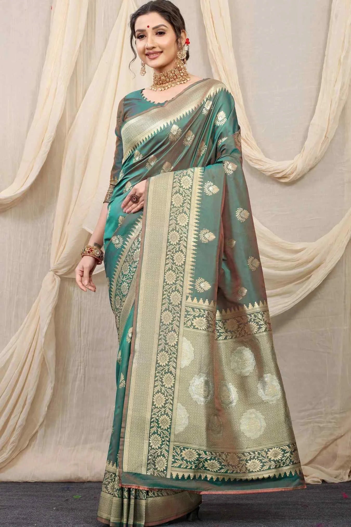 Green Colour Unique Designer Banarasi Silk Saree