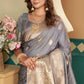 Grey Colour Floral Woven Kanjivaram Silk Saree 