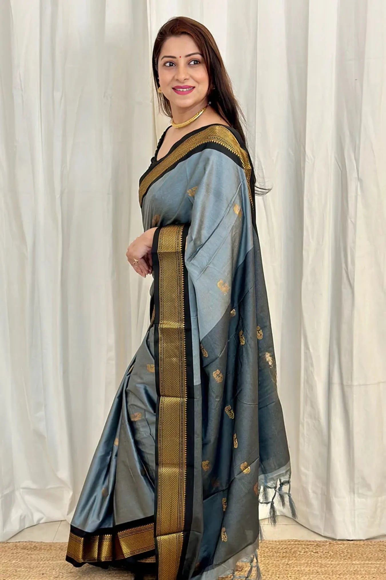Grey Colour Kanjivaram Silk Saree
