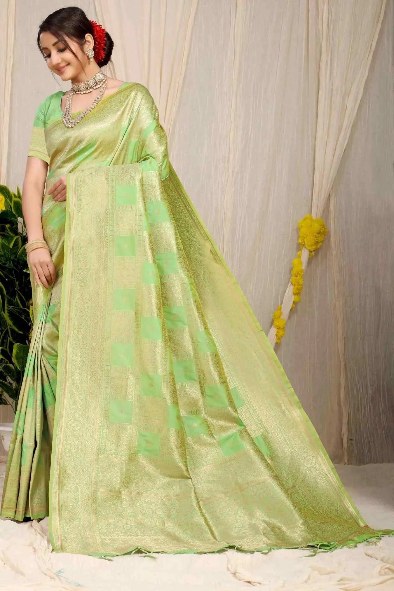 Light Green Colour Elegant Kanjivaram Handloom Silk Saree