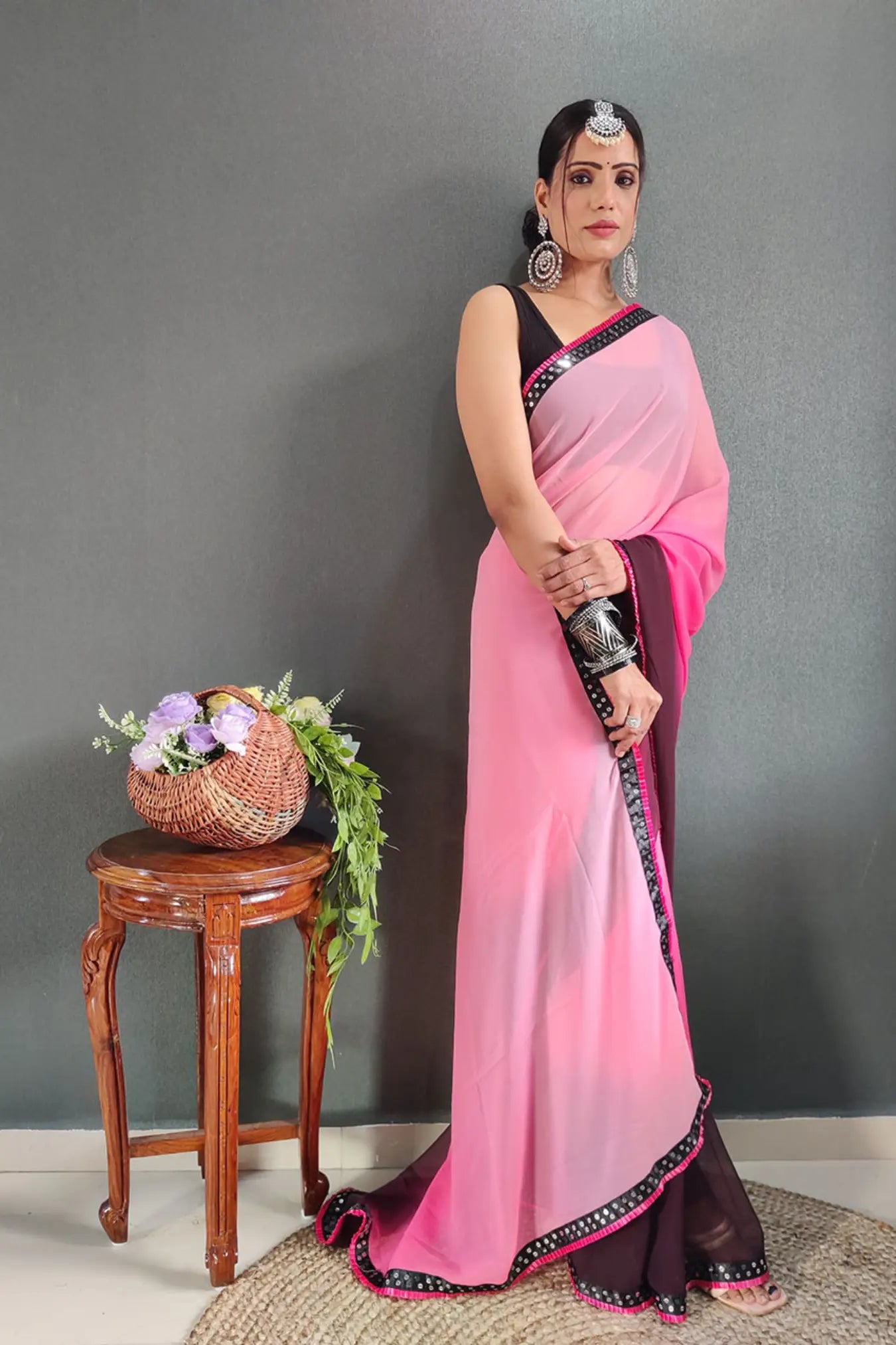 Light Pink Colour Ready To Wear Silk Saree