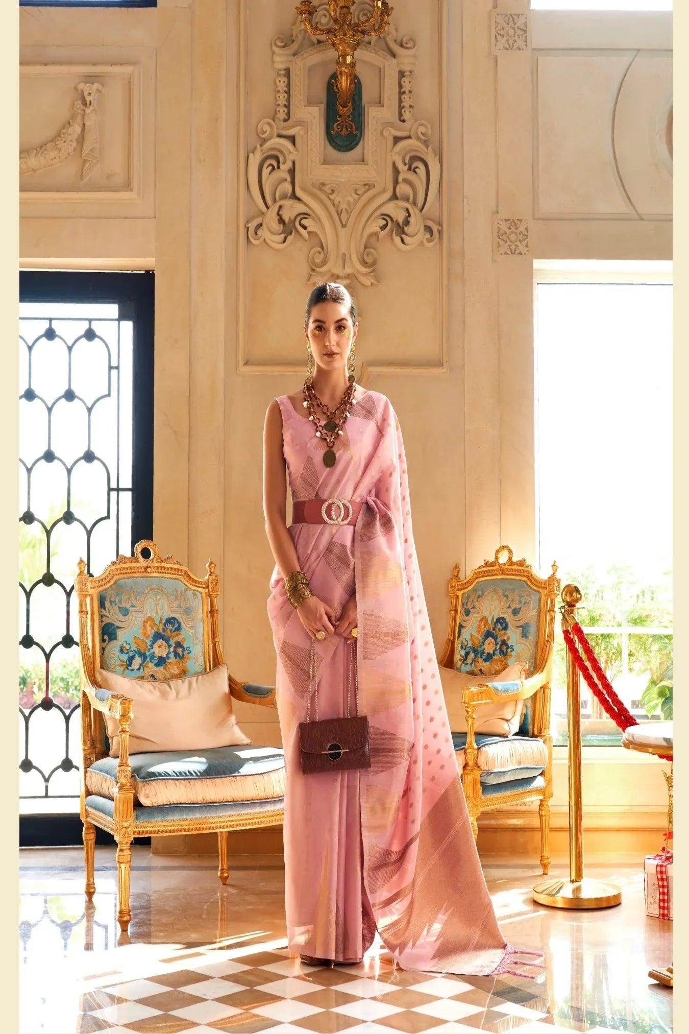 Light Pink Colour Zari Woven Tissue Silk Saree