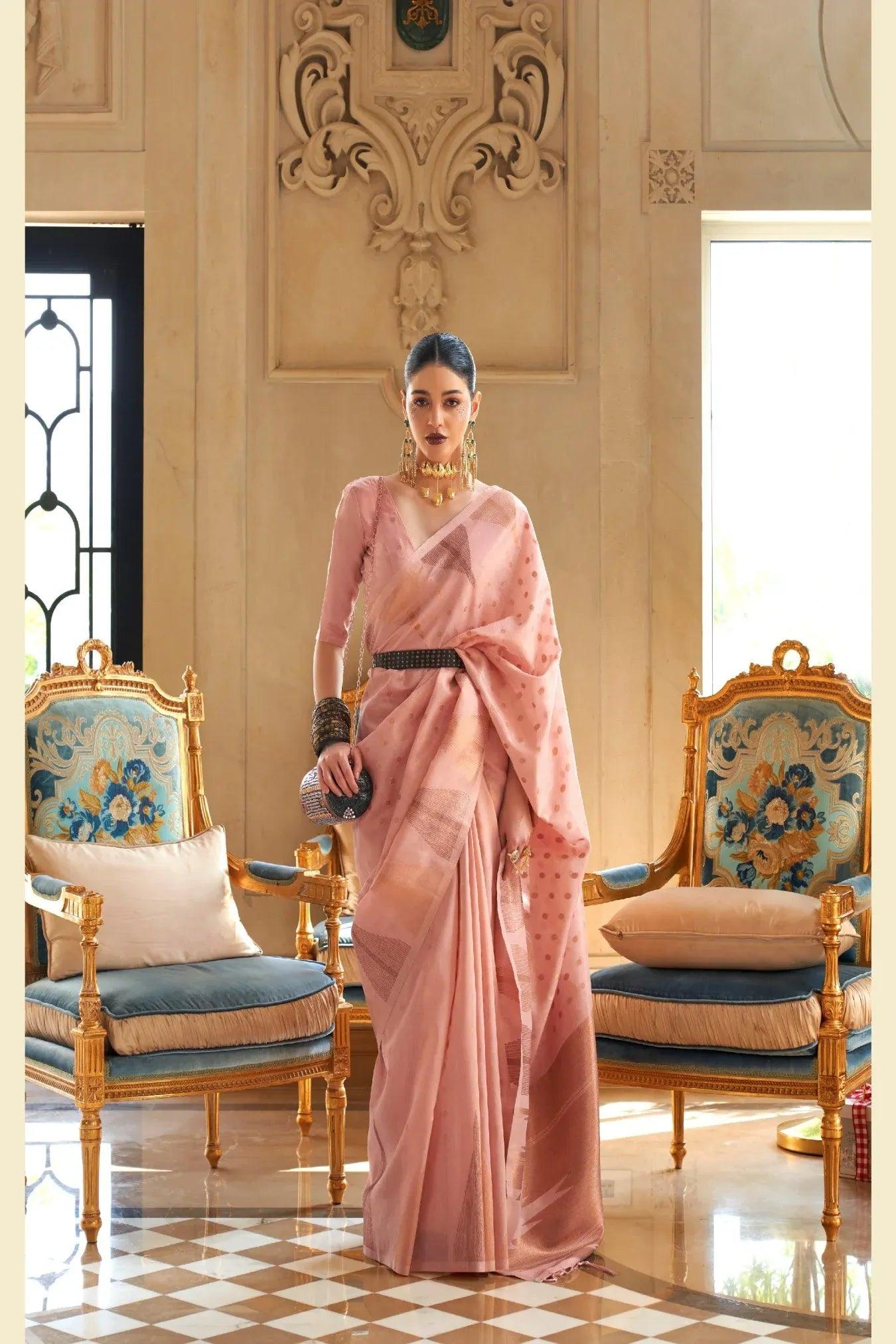 Light Pink Colour Zari Woven Tissue Silk Saree