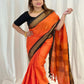 Orange Colour Kanjivaram Silk Saree with Black Contrast Border
