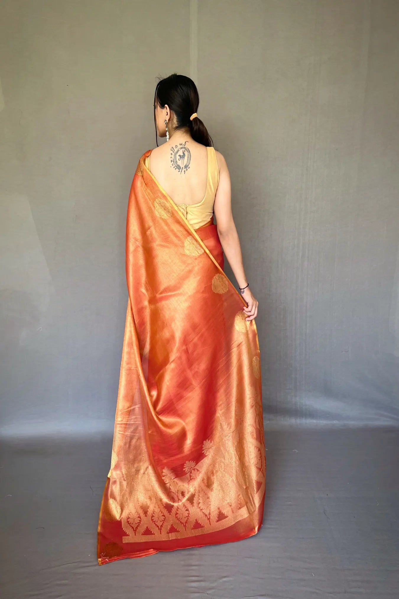 Orange Colour Organza Tissue Silk Zari Weaving Saree