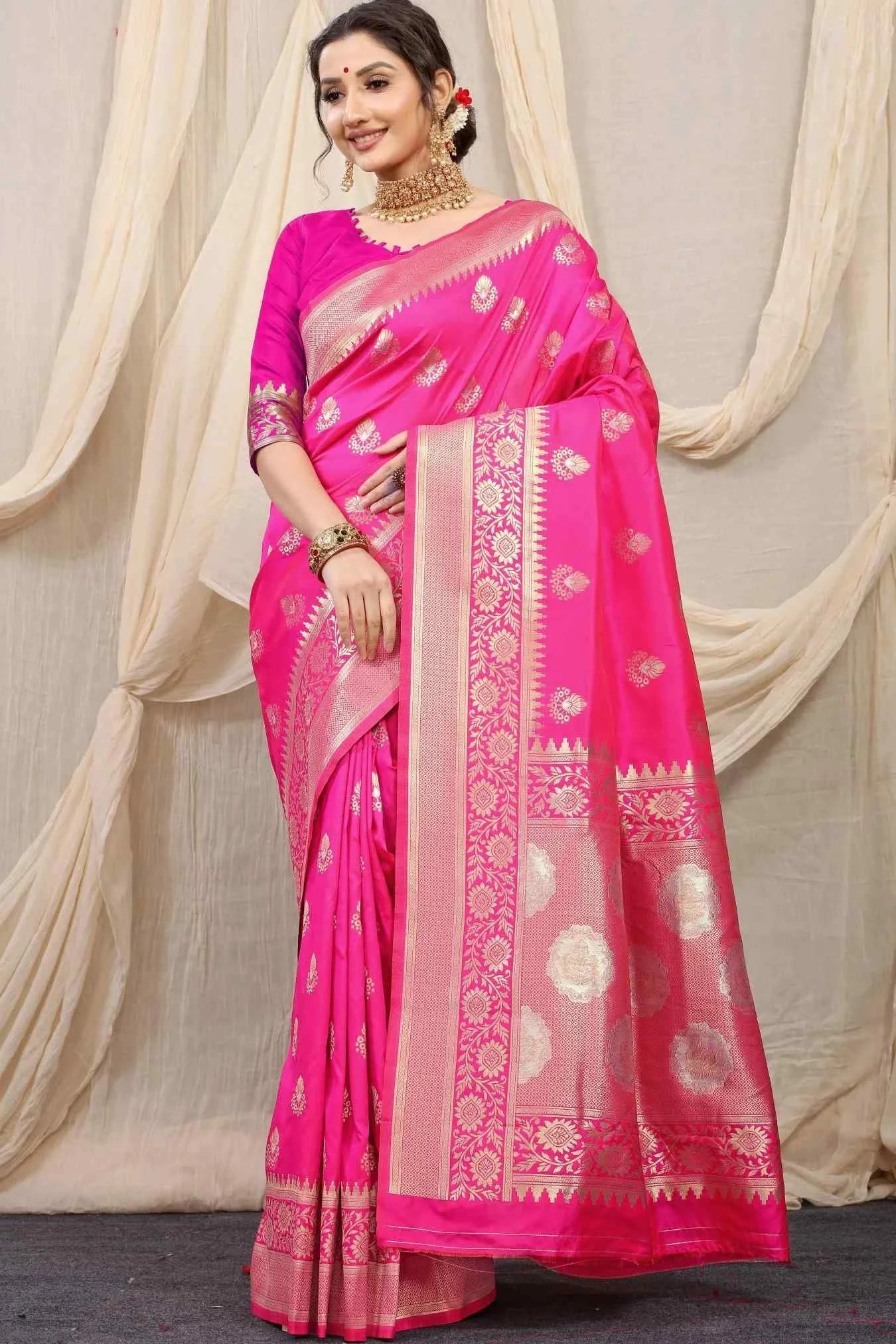 Pink Colour Unique Designer Banarasi Silk Saree