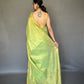 Pista Green Colour Zari Woven Organza Silk Saree