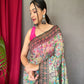 Pista Colour Malai Cotton Kalamkari Silk Saree