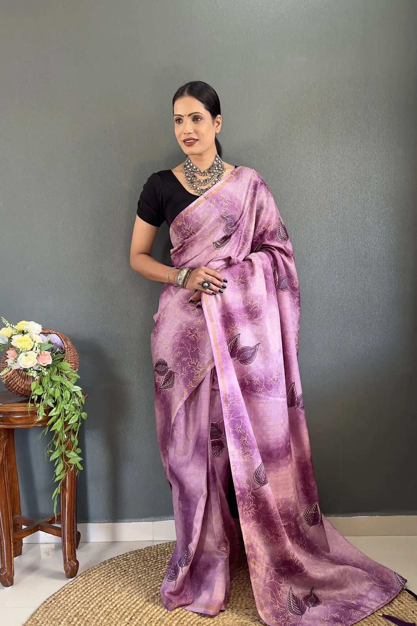 Purple Colour Ready To Wear Digital Printed Silk Saree