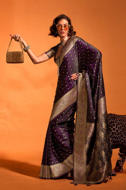 Purple Colour Floral Weaving Design Satin Silk Saree