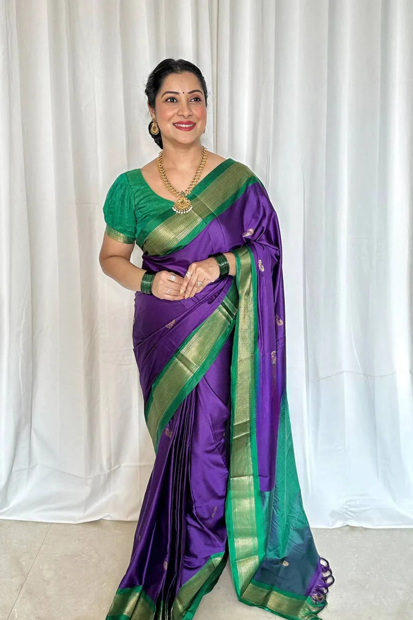 Purple Colour Kanjivaram Silk Saree with Contrast Border