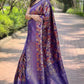Purple Colour Leaf Floral Designer Kanjivaram Silk Saree
