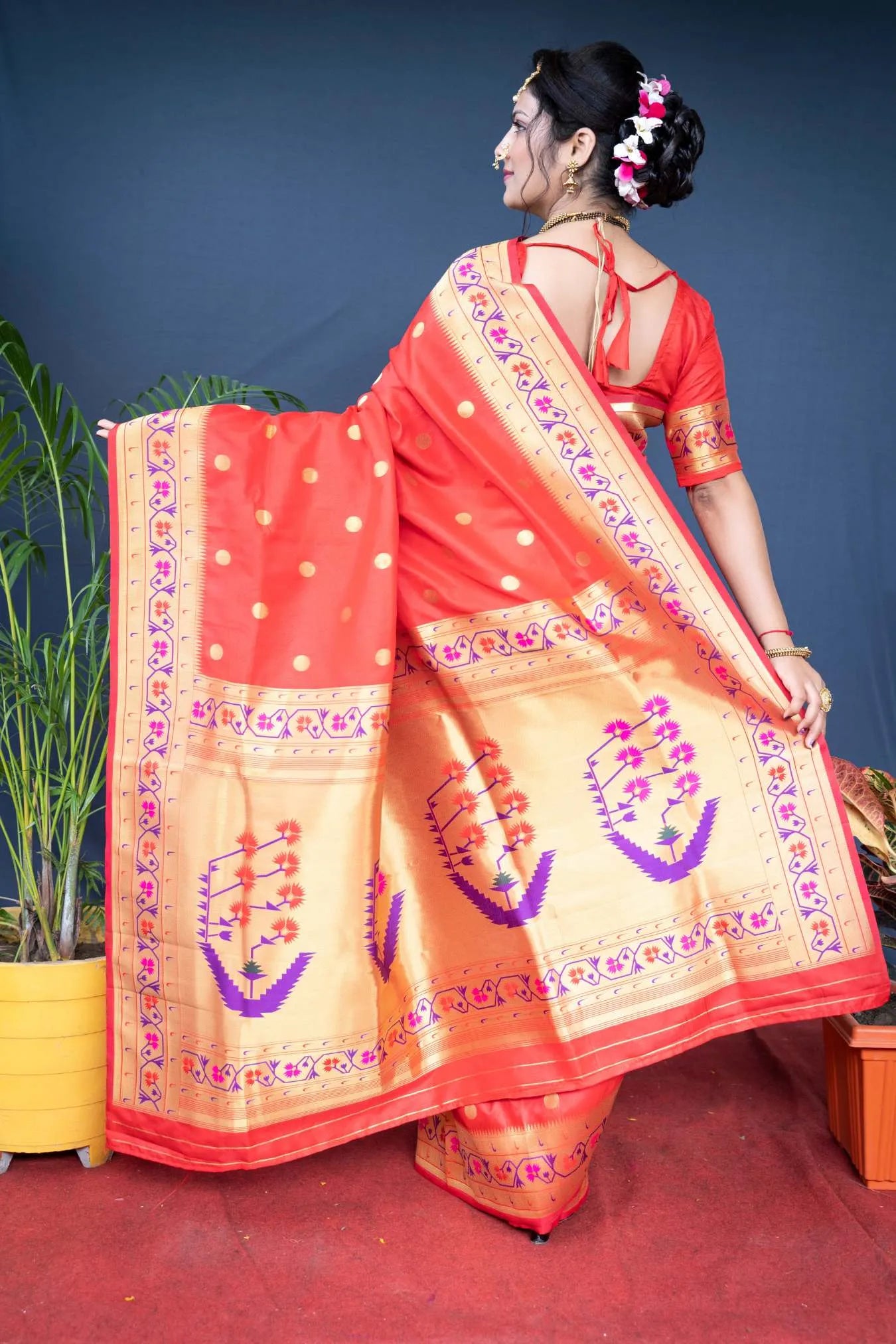 Red Colour Floral Woven Paithani Kanjivaram Soft Silk Saree