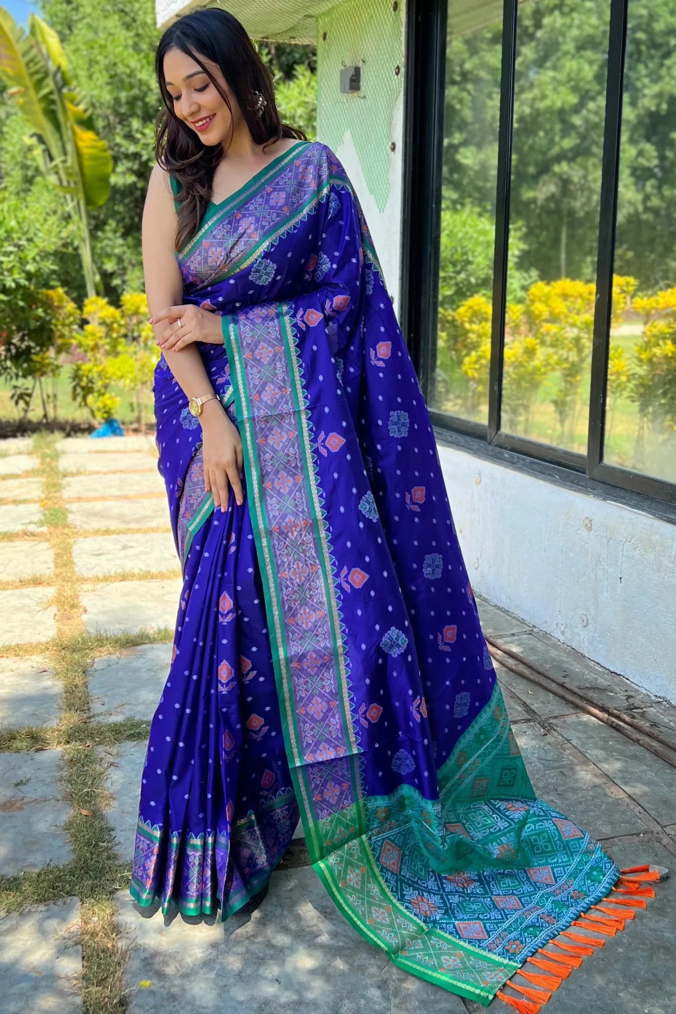 Royal Blue Colour Meenakari Woven Patola Silk Saree