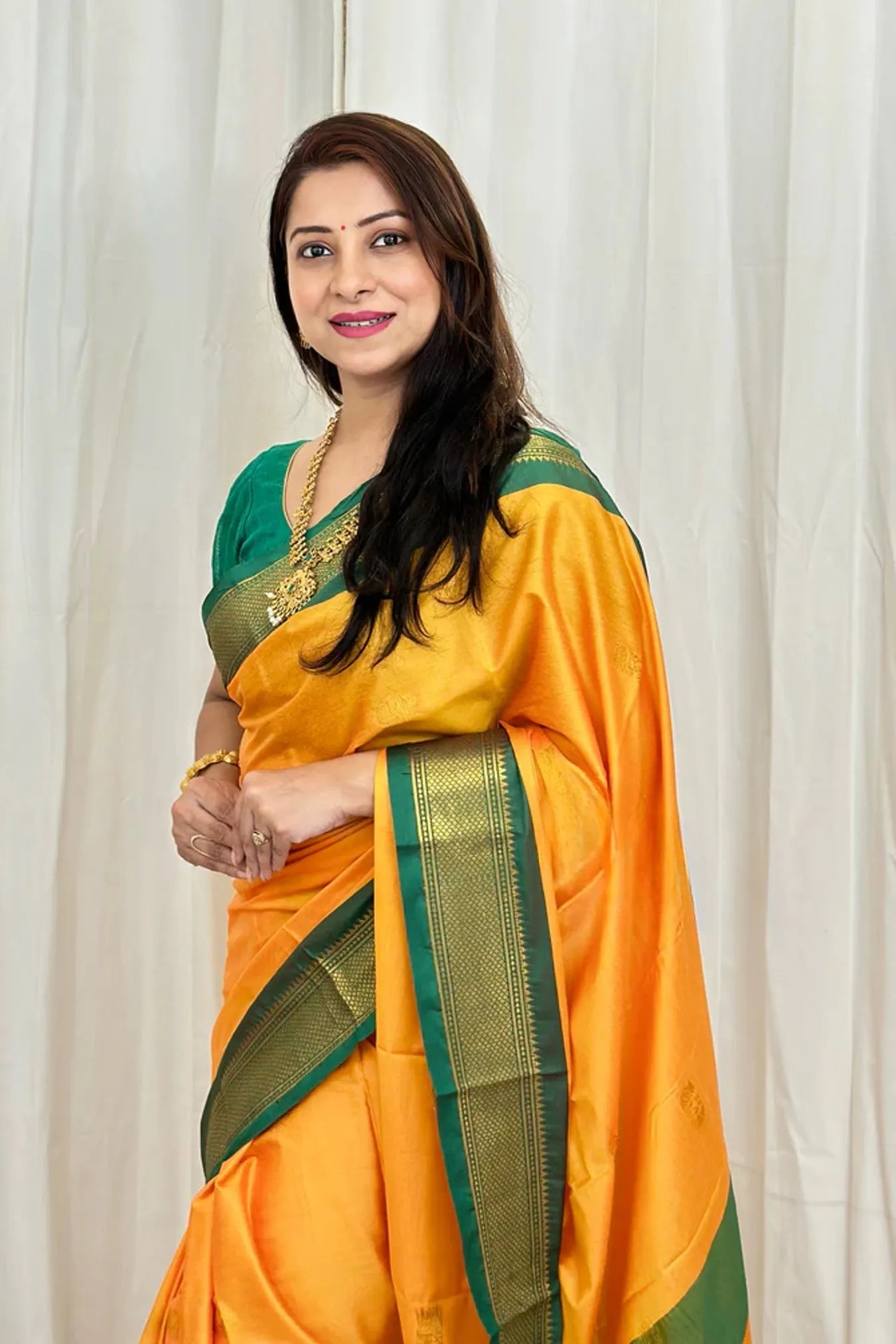 Yellow Colour Kanjivaram Silk Saree with Contrast Border